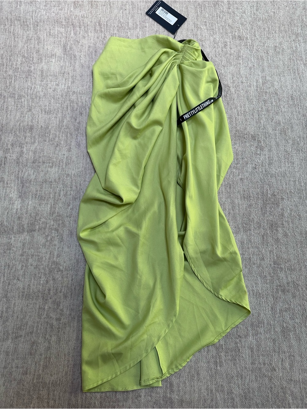 Pretty Little Thing Lime Green Draped Midi Slit Skirt US 4 Small
